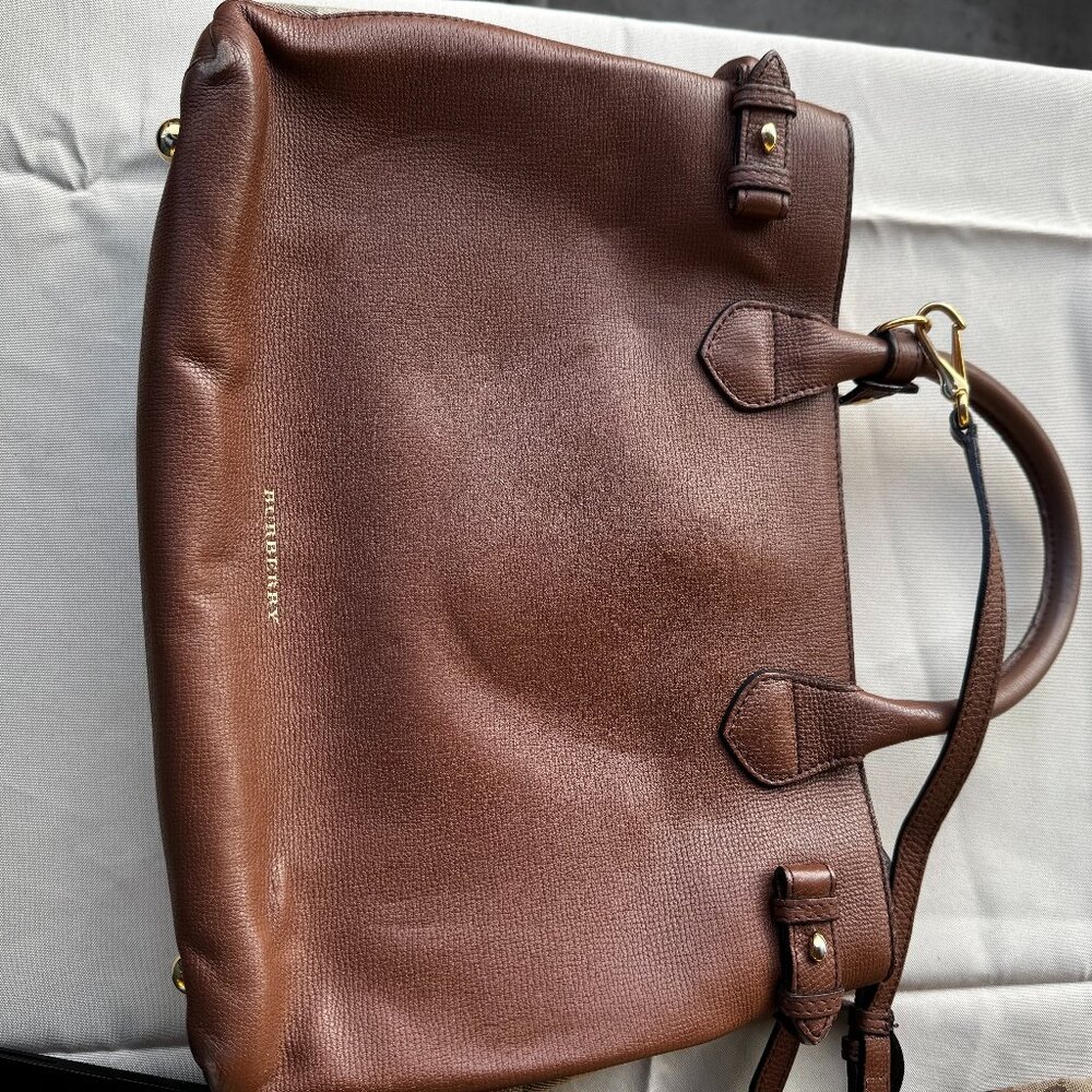 Burberry Banner Tote Leather and House Check Canvas